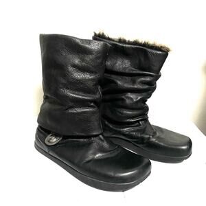 Earth Shannon Leather Pull On Faux Fur Lined Flat Outdoor Boots Black Womens 9